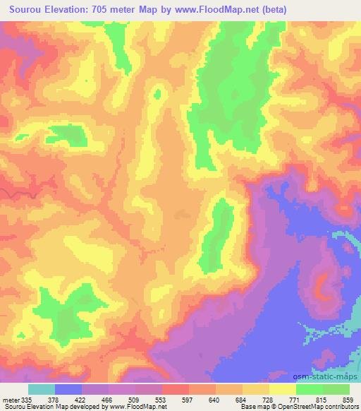 Sourou,Guinea Elevation Map