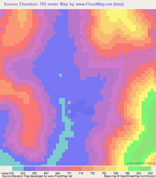 Sourou,Guinea Elevation Map