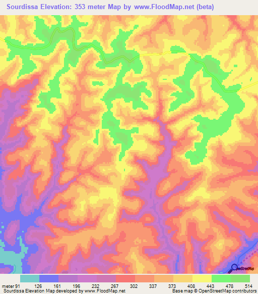 Sourdissa,Guinea Elevation Map