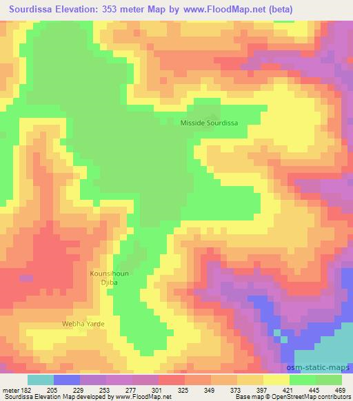 Sourdissa,Guinea Elevation Map