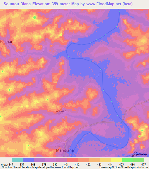 Sountou Diana,Guinea Elevation Map