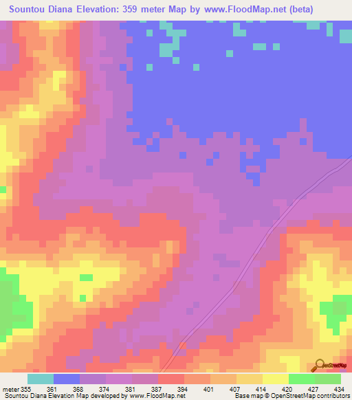 Sountou Diana,Guinea Elevation Map