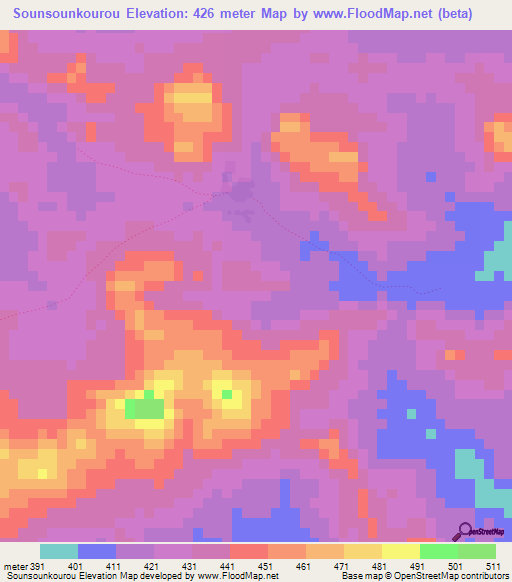 Sounsounkourou,Guinea Elevation Map