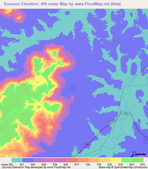 Sounsou,Guinea Elevation Map