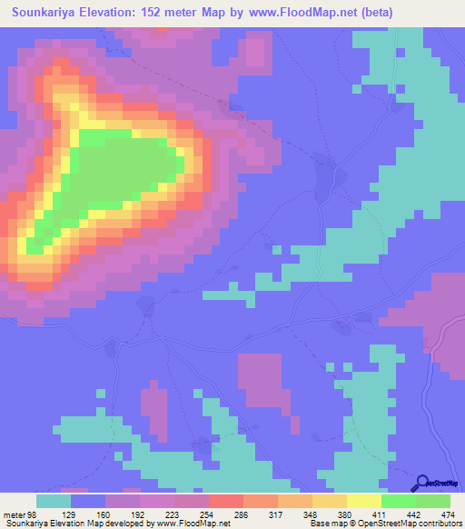 Sounkariya,Guinea Elevation Map