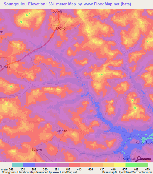 Soungoulou,Guinea Elevation Map