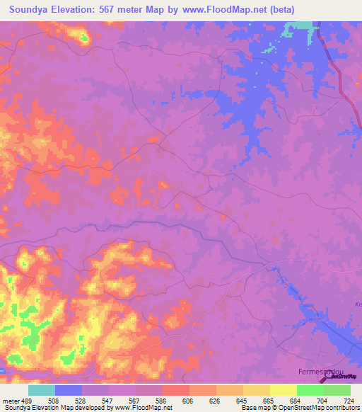 Soundya,Guinea Elevation Map