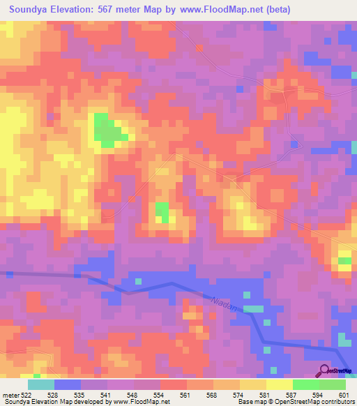 Soundya,Guinea Elevation Map