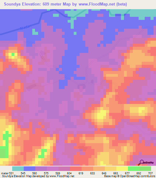 Soundya,Guinea Elevation Map