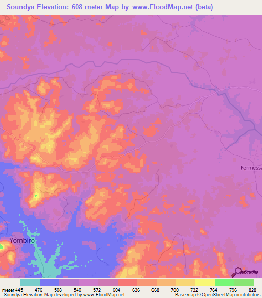 Soundya,Guinea Elevation Map