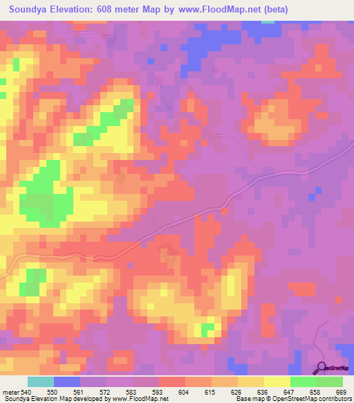 Soundya,Guinea Elevation Map