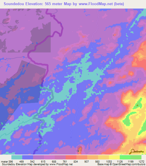 Soundedou,Guinea Elevation Map