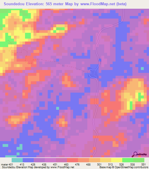 Soundedou,Guinea Elevation Map