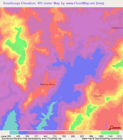 Sounbouya,Guinea Elevation Map