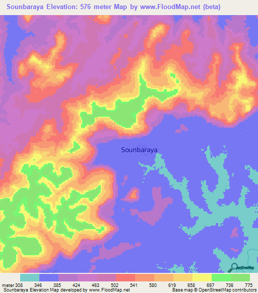 Sounbaraya,Guinea Elevation Map