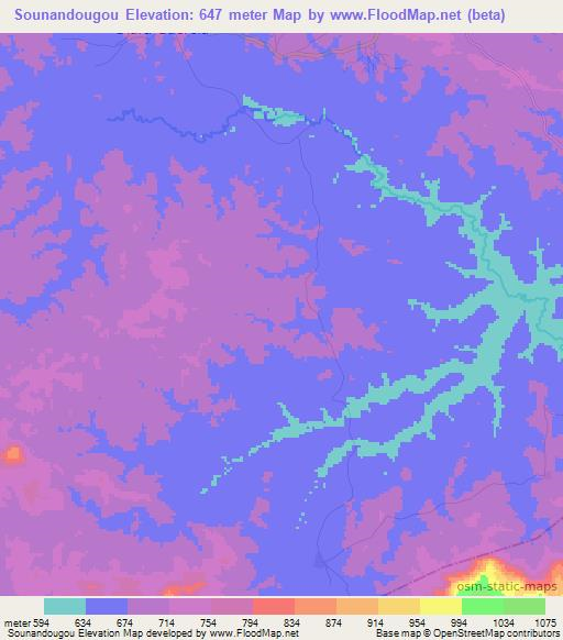 Sounandougou,Guinea Elevation Map