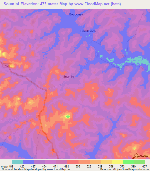 Soumini,Guinea Elevation Map