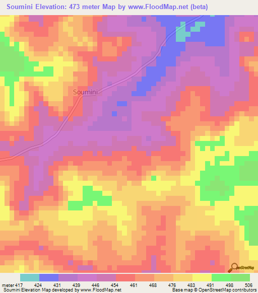 Soumini,Guinea Elevation Map