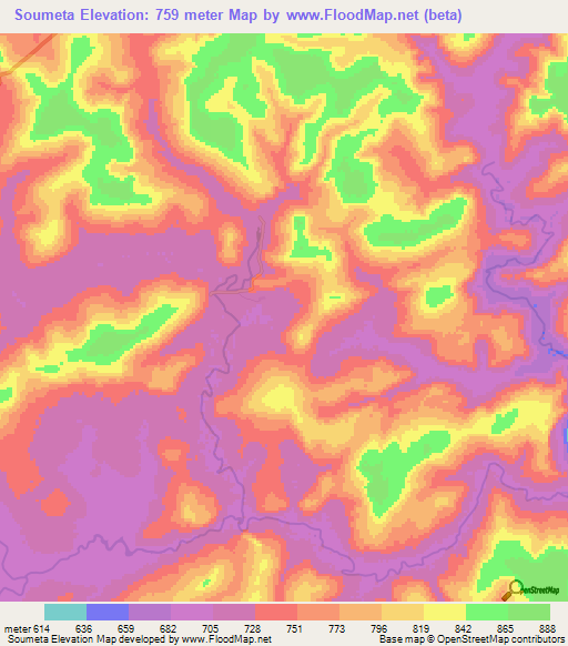 Soumeta,Guinea Elevation Map