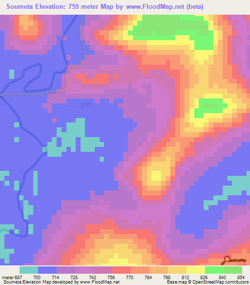 Soumeta,Guinea Elevation Map