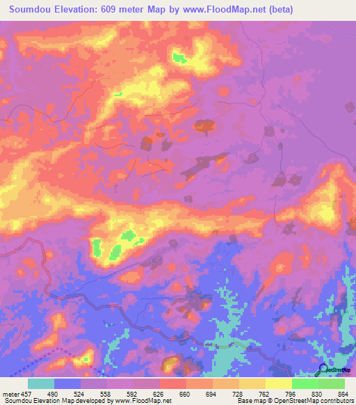 Soumdou,Guinea Elevation Map