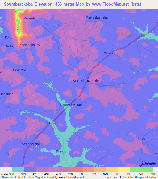 Soumbarakoba,Guinea Elevation Map