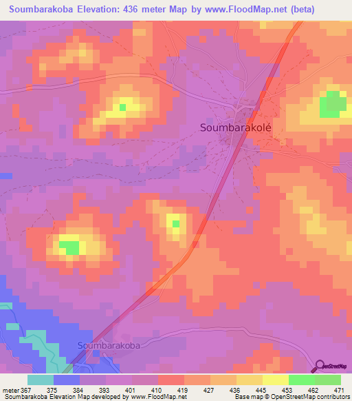 Soumbarakoba,Guinea Elevation Map