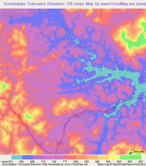 Soumbalako Tokossere,Guinea Elevation Map