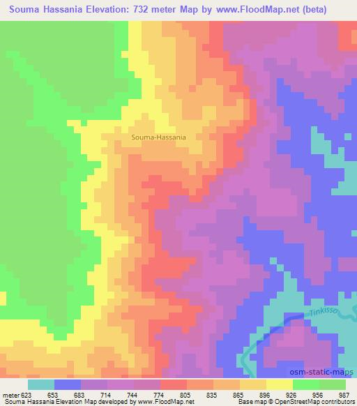 Souma Hassania,Guinea Elevation Map