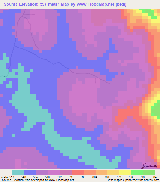 Souma,Guinea Elevation Map