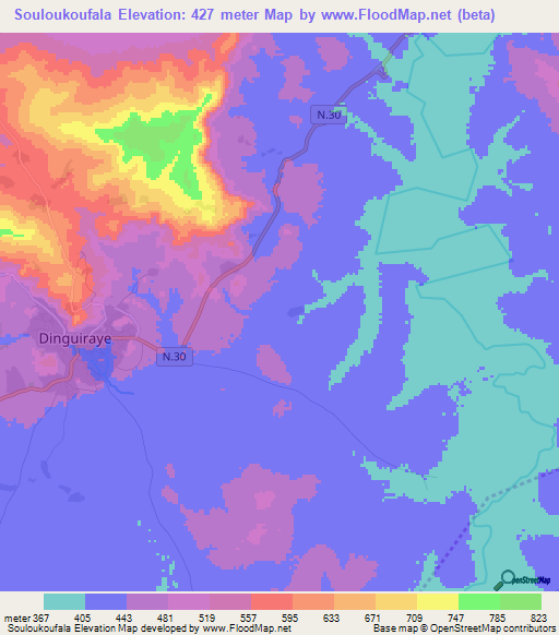 Souloukoufala,Guinea Elevation Map