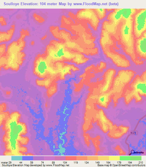 Soulloye,Guinea Elevation Map