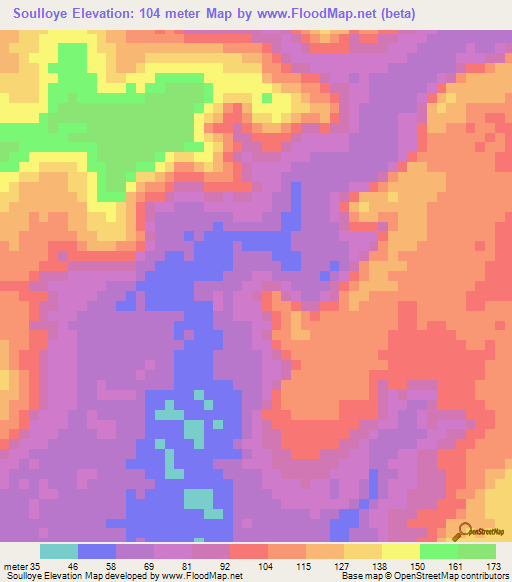 Soulloye,Guinea Elevation Map