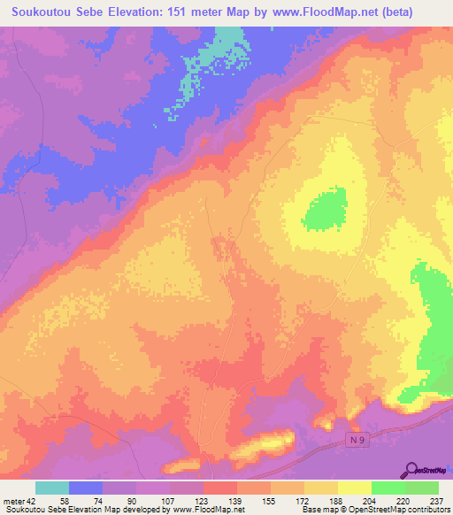 Soukoutou Sebe,Guinea Elevation Map