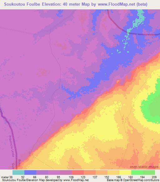 Soukoutou Foulbe,Guinea Elevation Map