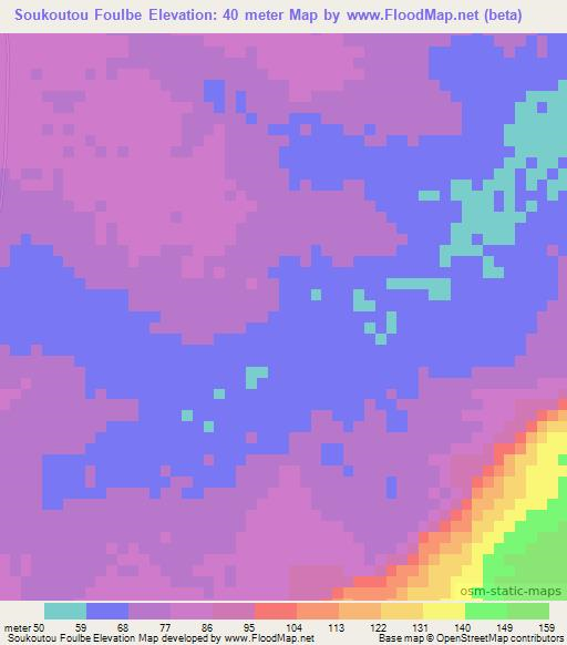 Soukoutou Foulbe,Guinea Elevation Map