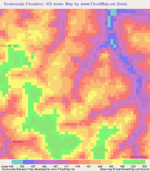 Soukourala,Guinea Elevation Map