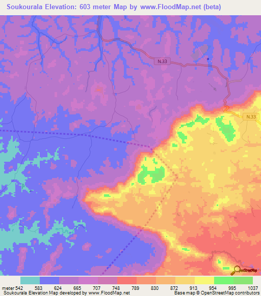 Soukourala,Guinea Elevation Map