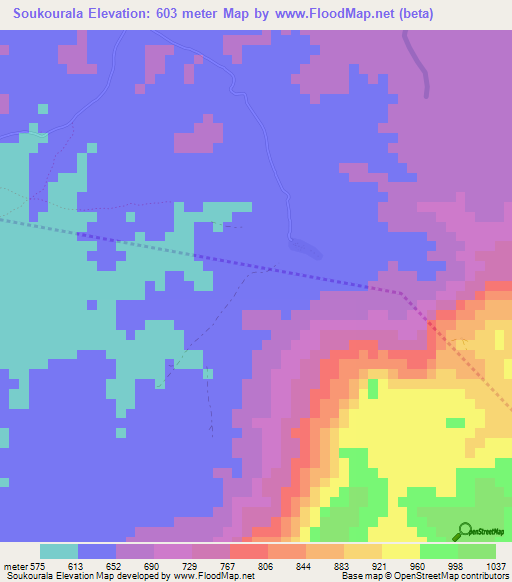 Soukourala,Guinea Elevation Map