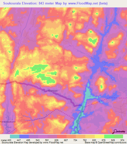 Soukourala,Guinea Elevation Map