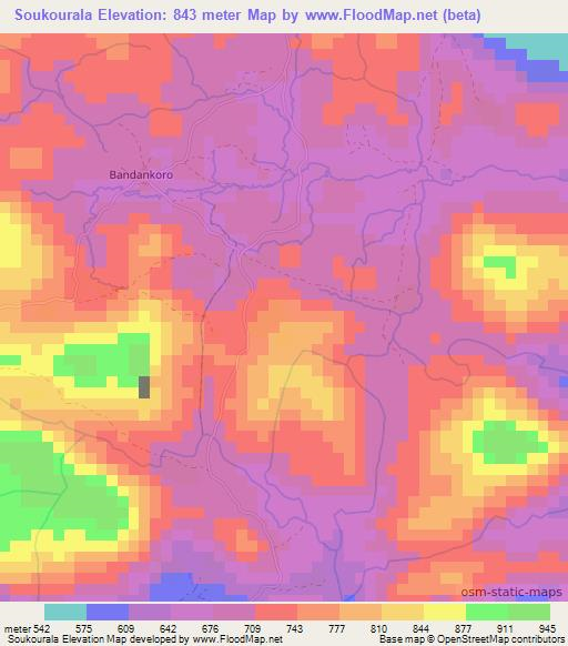 Soukourala,Guinea Elevation Map