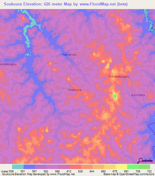 Soukoura,Guinea Elevation Map