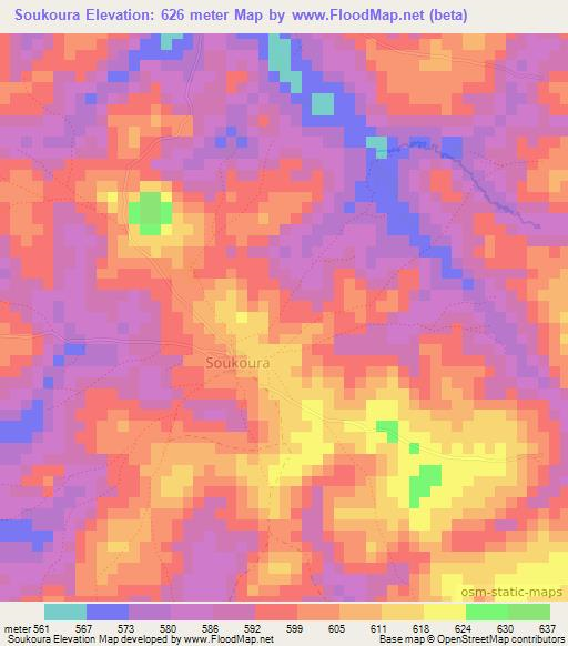 Soukoura,Guinea Elevation Map