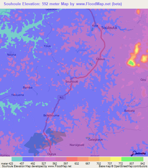 Souhoule,Guinea Elevation Map