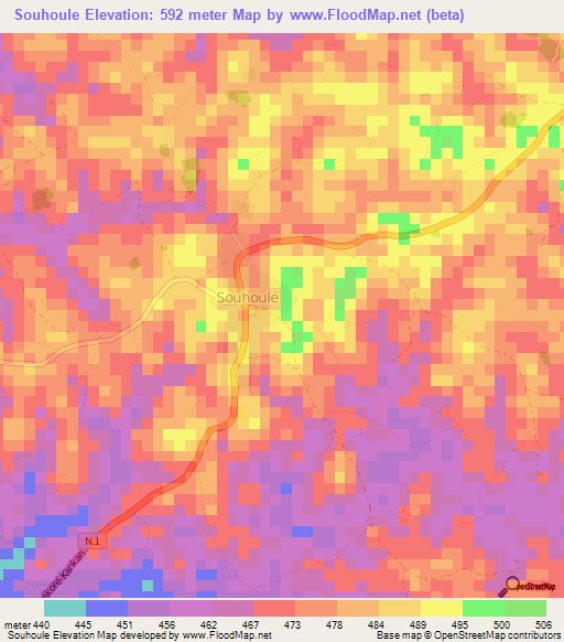 Souhoule,Guinea Elevation Map