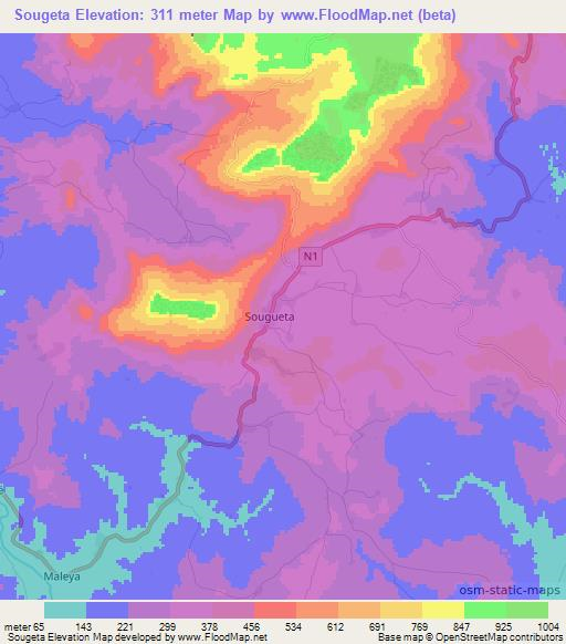 Sougeta,Guinea Elevation Map