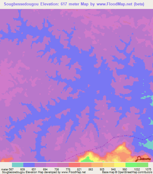 Sougbessedougou,Guinea Elevation Map