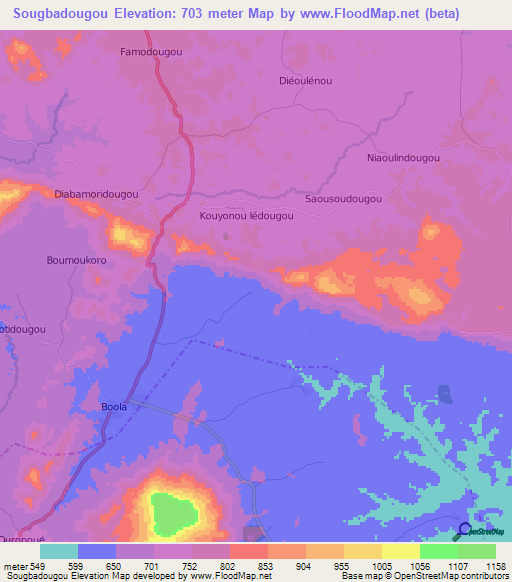 Sougbadougou,Guinea Elevation Map