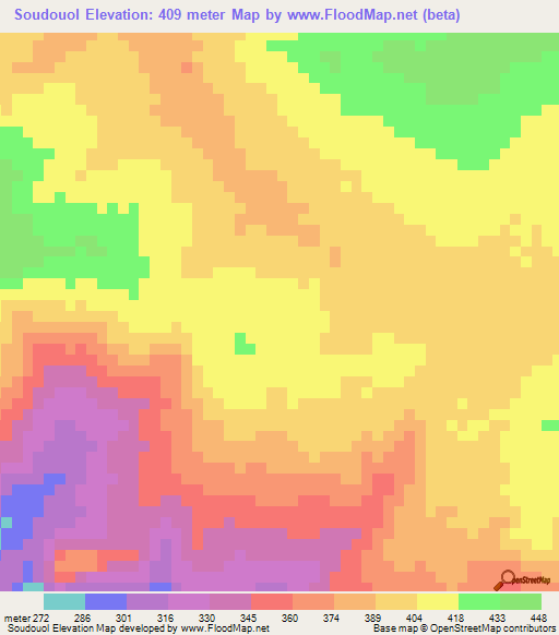 Soudouol,Guinea Elevation Map