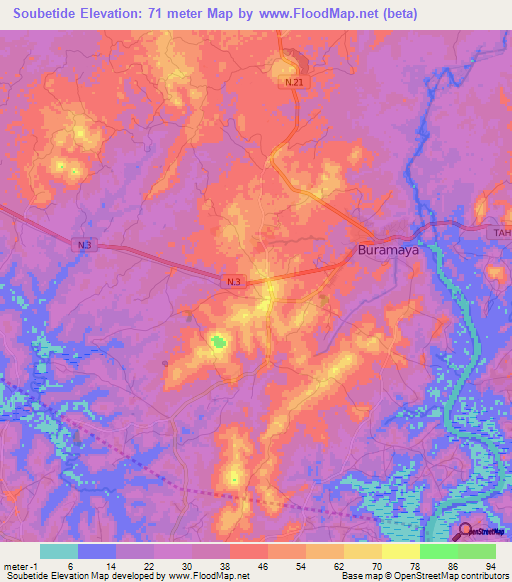 Soubetide,Guinea Elevation Map